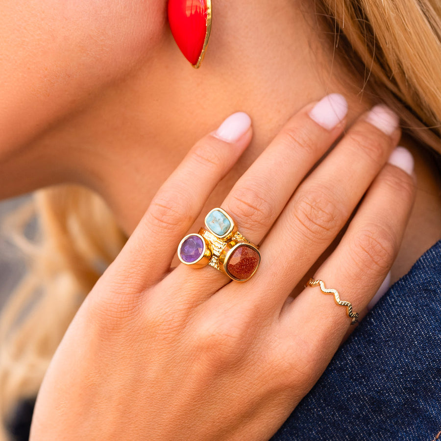 The Aurora Amazonite Healing Gemstone Ring Tarnish Free Gold