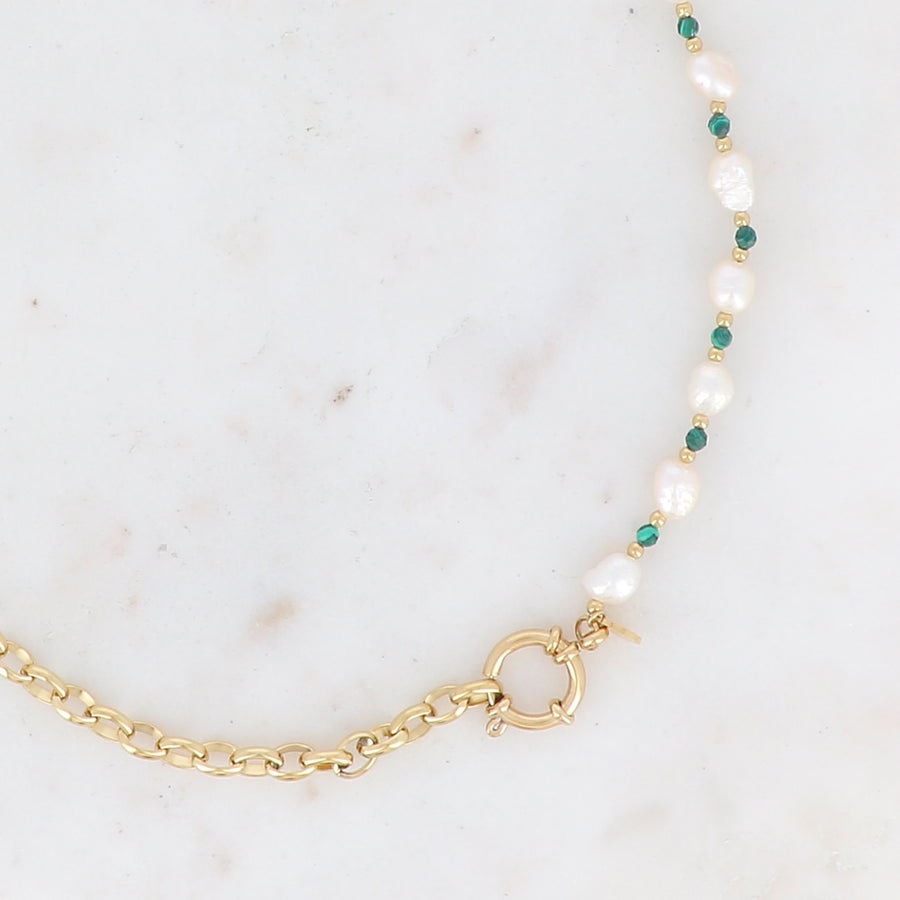 THE CORA MALECHITE & PEARL WATERPROOF NECKLACE