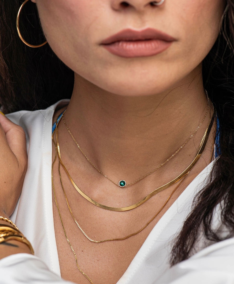 THE WILLOW EMERALD GEMSTONE TARNISH FREE  GOLD NECKLACE