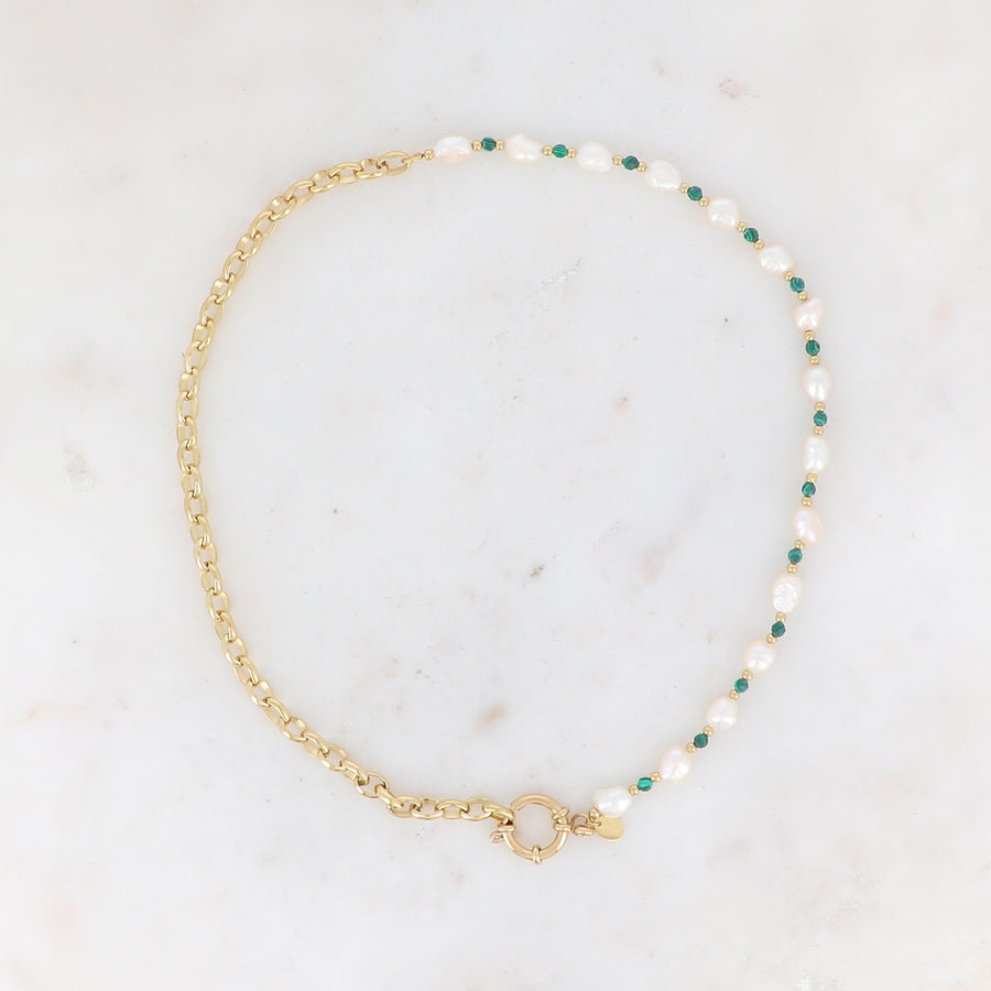 THE CORA MALECHITE & PEARL WATERPROOF NECKLACE